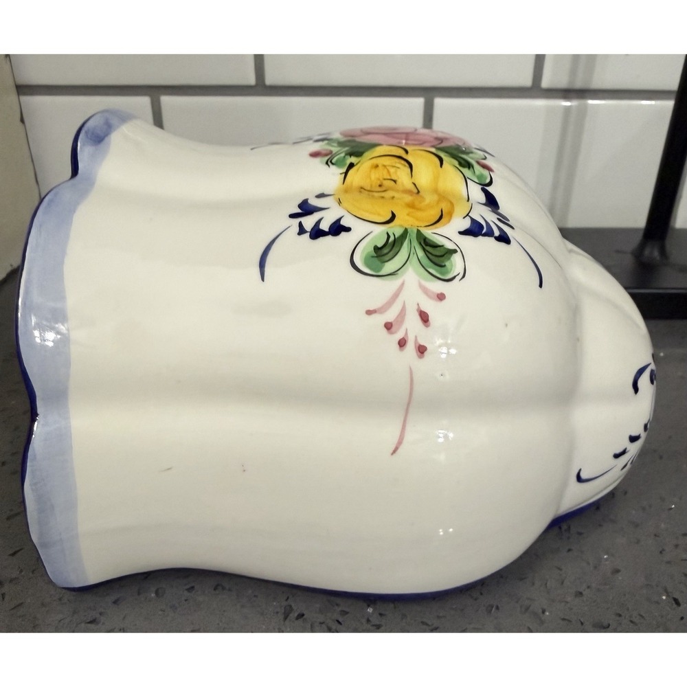 Vintage Ceramic Portugal Floral Flowers Blue Pink Wall Pocket Vase Granny Core - Picture 5 of 10
